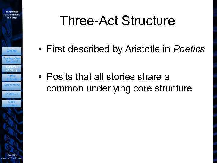 Three-Act Structure Intro • First described by Aristotle in Poetics Getting Over Yourself Theories