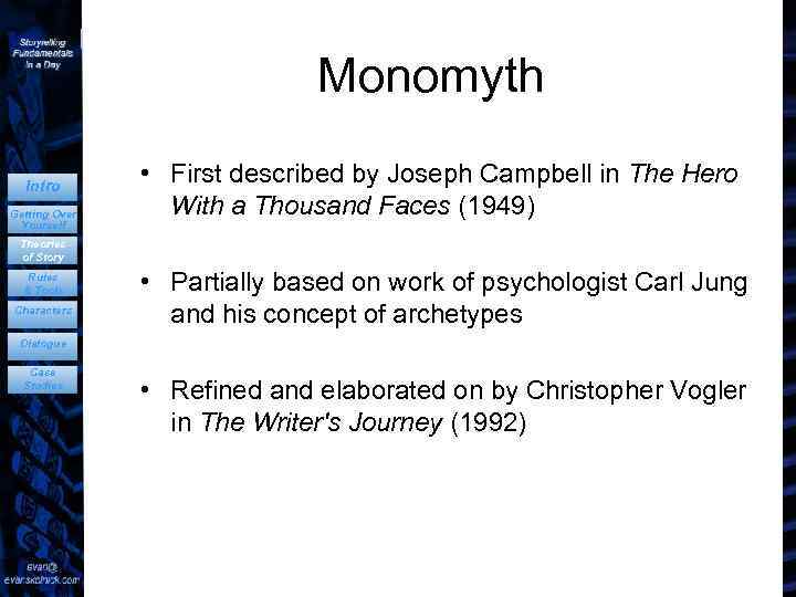 Monomyth Intro Getting Over Yourself • First described by Joseph Campbell in The Hero