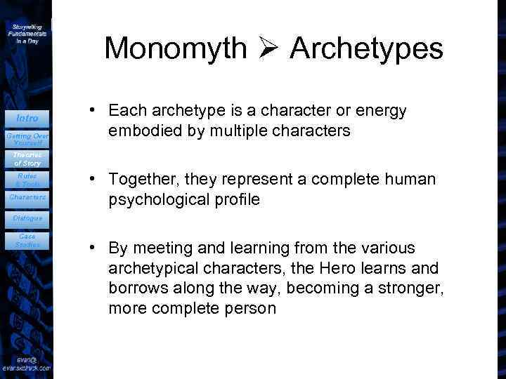 Monomyth Archetypes Intro Getting Over Yourself • Each archetype is a character or energy