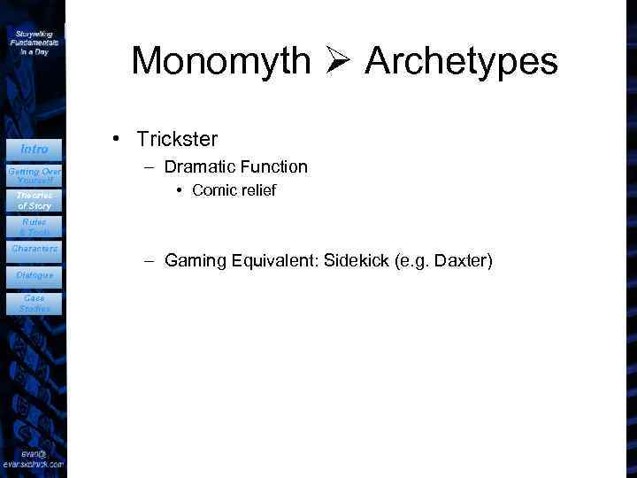 Monomyth Archetypes Intro Getting Over Yourself Theories of Story • Trickster – Dramatic Function