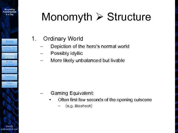 Monomyth Structure Intro Getting Over Yourself Theories of Story Rules & Tools 1. Ordinary