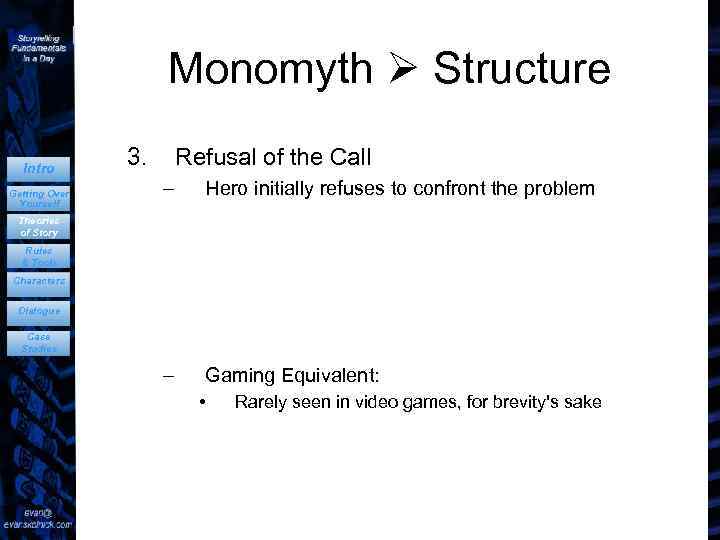 Monomyth Structure Intro Getting Over Yourself 3. Refusal of the Call – Hero initially