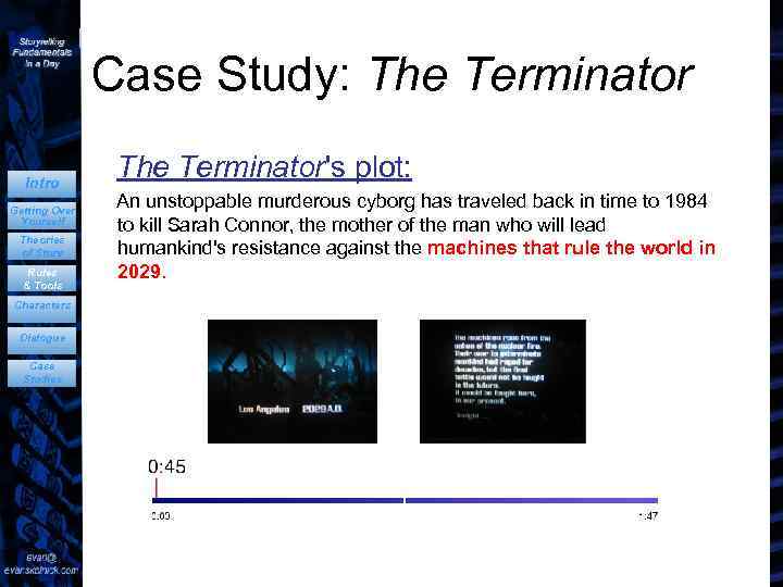 Case Study: The Terminator Intro Getting Over Yourself Theories of Story Rules & Tools