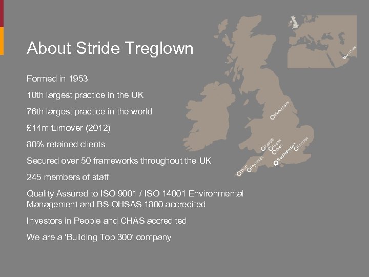 About Stride Treglown Formed in 1953 10 th largest practice in the UK 76