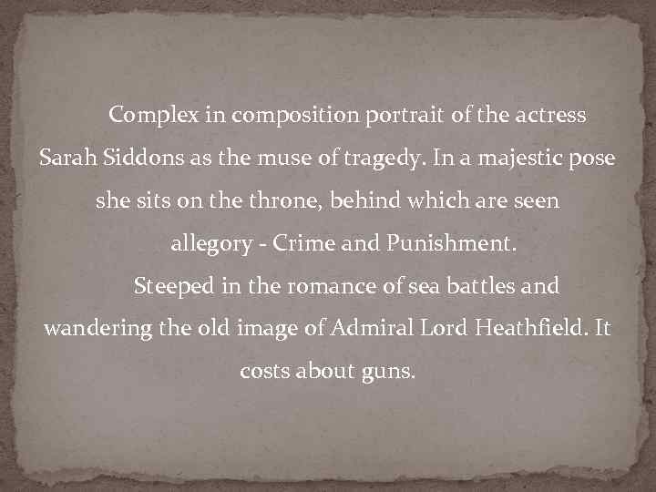  Complex in composition portrait of the actress Sarah Siddons as the muse of