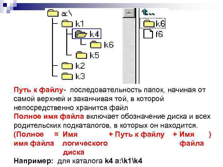 Путь к файлу- последовательность папок, начиная от самой верхней и заканчивая той, в которой