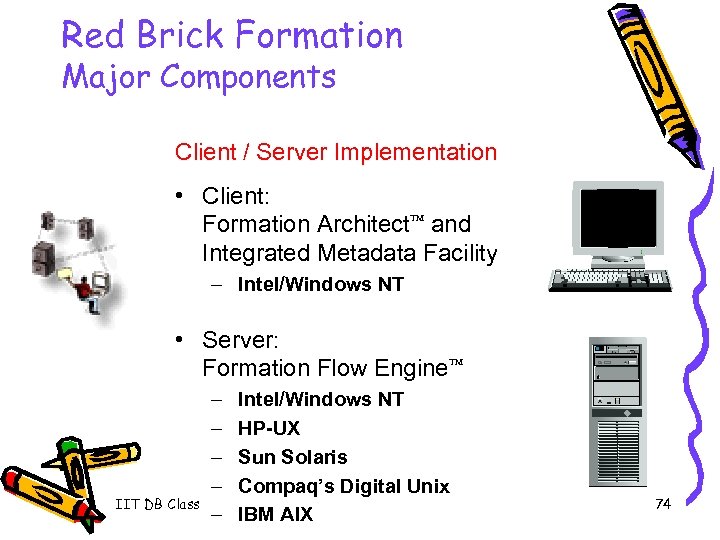 Red Brick Formation Major Components Client / Server Implementation • Client: Formation Architect and