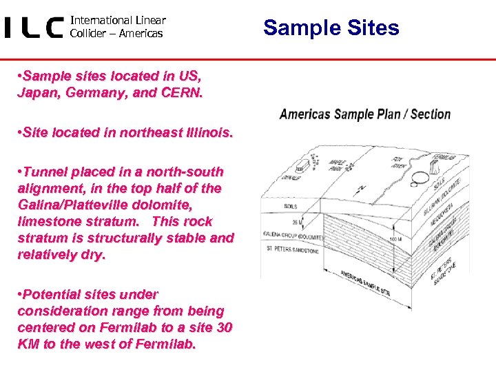 International Linear Collider – Americas • Sample sites located in US, Japan, Germany, and