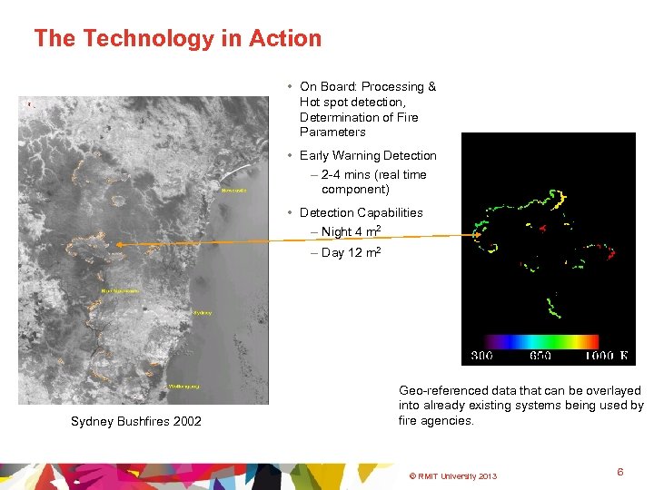 The Technology in Action • On Board: Processing & Hot spot detection, Determination of