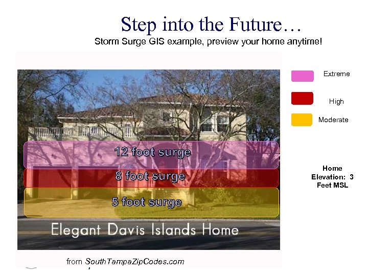 Step into the Future… Storm Surge GIS example, preview your home anytime! Extreme High