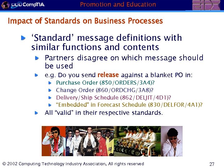 Promotion and Education Impact of Standards on Business Processes ‘Standard’ message definitions with similar