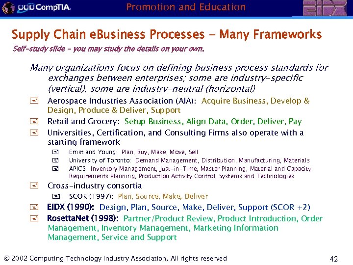 Promotion and Education Supply Chain e. Business Processes - Many Frameworks Self-study slide -
