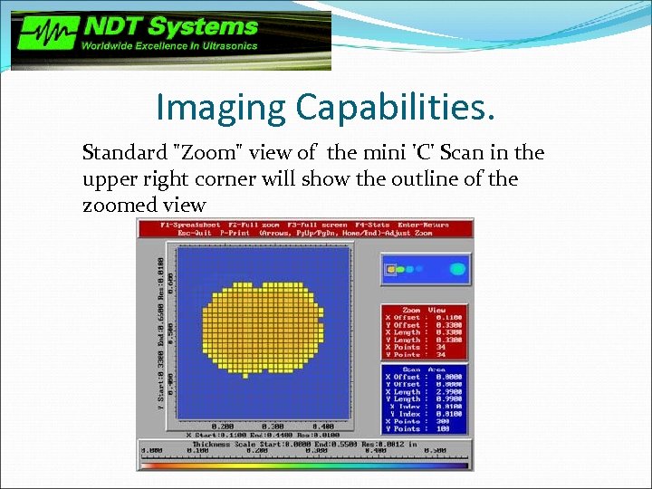 Imaging Capabilities. Standard "Zoom" view of the mini 'C' Scan in the upper right