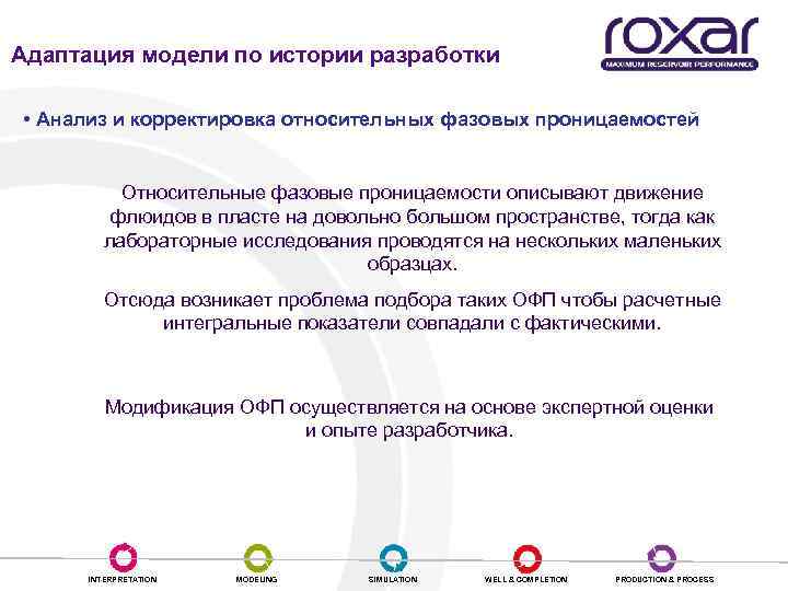 Адаптация модели по истории разработки • Анализ и корректировка относительных фазовых проницаемостей Относительные фазовые