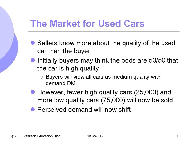 The Market for Used Cars l Sellers know more about the quality of the