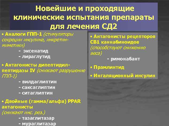 Новейшие и проходящие клинические испытания препараты для лечения СД 2 • Аналоги ГПП-1 (стимуляторы