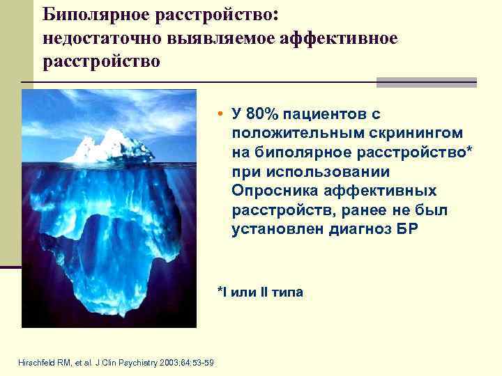 Биполярное расстройство: недостаточно выявляемое аффективное расстройство • У 80% пациентов с положительным скринингом на