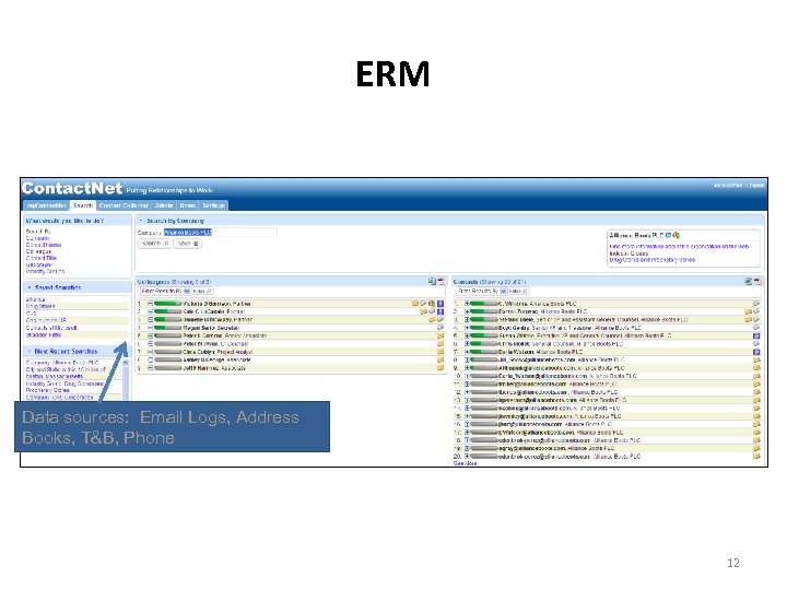 ERM Data sources: Email Logs, Address Books, T&B, Phone 12 