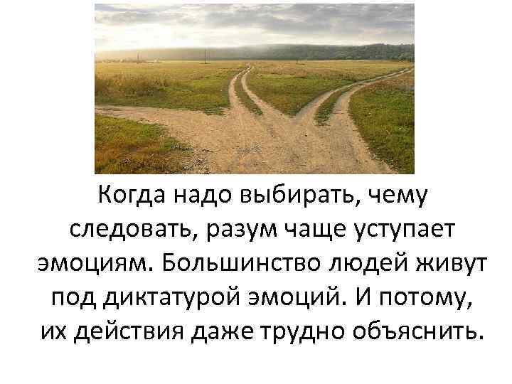 Когда надо выбирать, чему следовать, разум чаще уступает эмоциям. Большинство людей живут под диктатурой