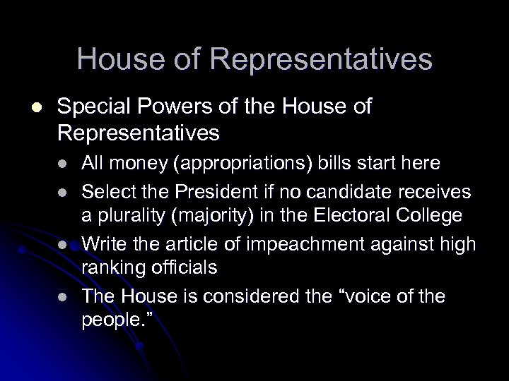House of Representatives l Special Powers of the House of Representatives l l All