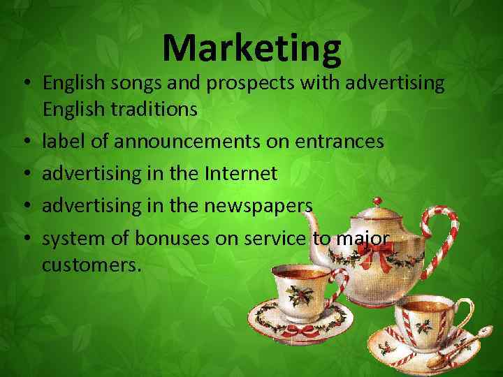 Marketing • English songs and prospects with advertising English traditions • label of announcements