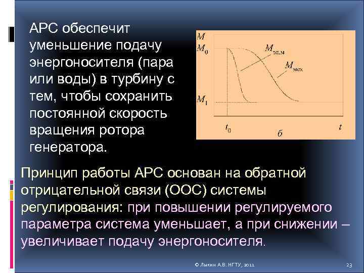 АРС обеспечит уменьшение подачу энергоносителя (пара или воды) в турбину с тем, чтобы сохранить