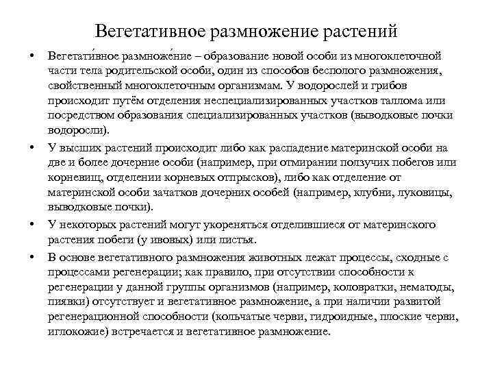 Вегетативное размножение растений • • Вегетати вное размноже ние – образование новой особи из