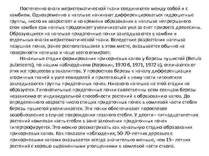 Постепенно очаги меристематической ткани соединяются между собой и с камбием. Одновременно в наплыве начинают