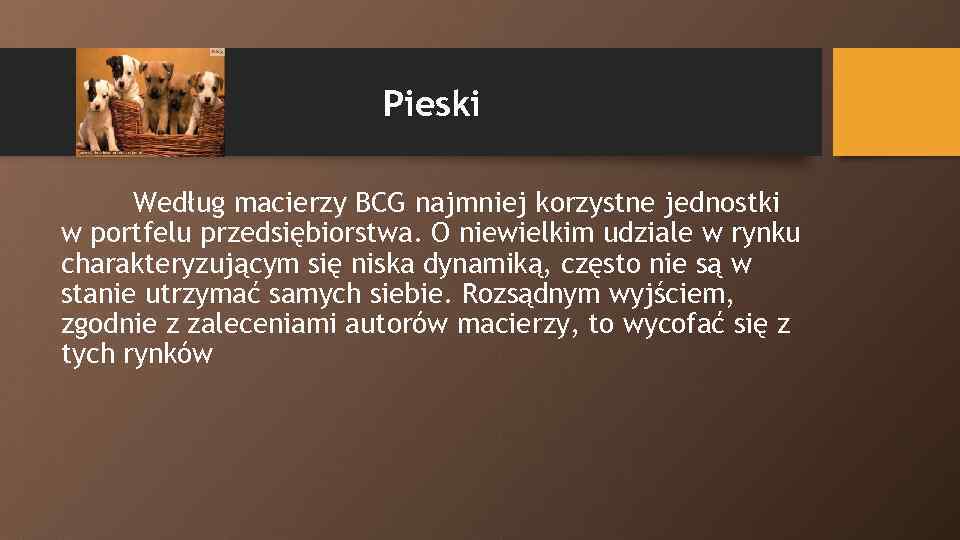 Pieski Według macierzy BCG najmniej korzystne jednostki w portfelu przedsiębiorstwa. O niewielkim udziale w