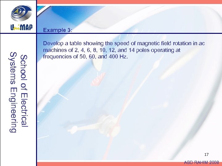 Example 3: School of Electrical Systems Engineering Develop a table showing the speed of