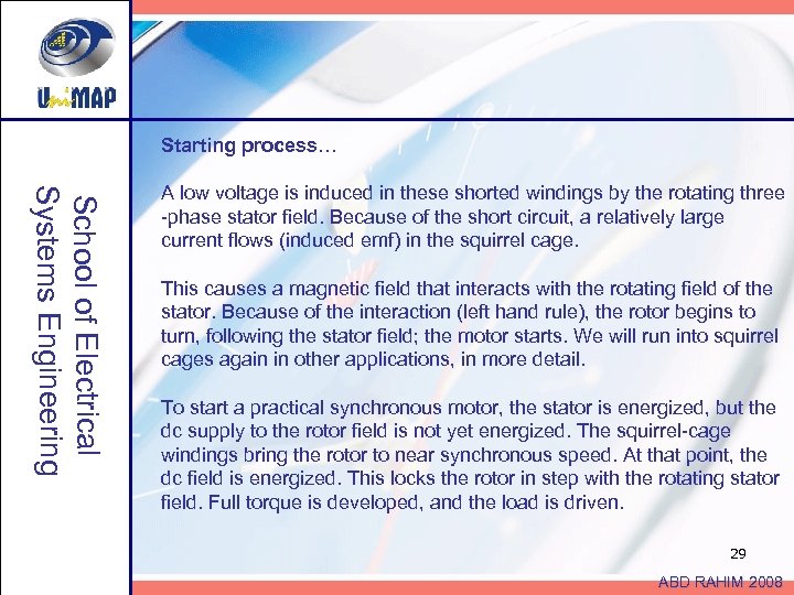 Starting process… School of Electrical Systems Engineering A low voltage is induced in these