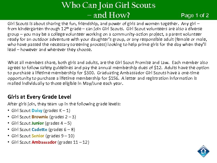 Girl Scout Dues Chart