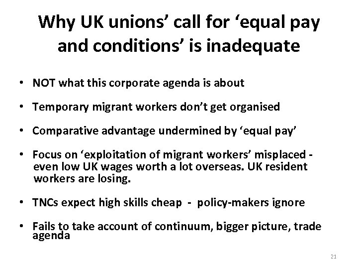 Why UK unions’ call for ‘equal pay and conditions’ is inadequate • NOT what