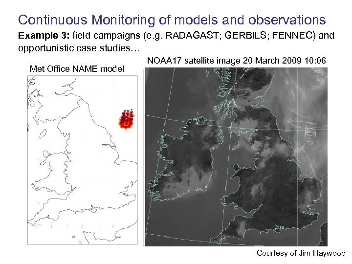 Continuous Monitoring of models and observations Example 3: field campaigns (e. g. RADAGAST; GERBILS;