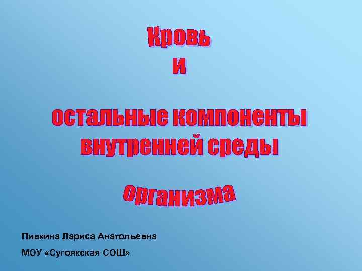 Пивкина Лариса Анатольевна МОУ «Сугоякская СОШ» 
