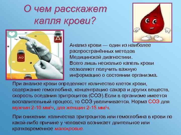 О чем расскажет капля крови? Анализ крови — один из наиболее распространённых методов Медицинской