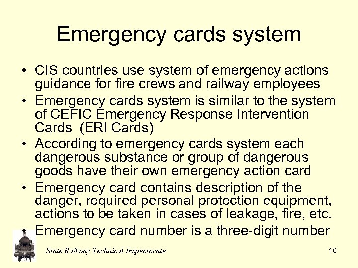 Emergency cards system • CIS countries use system of emergency actions guidance for fire