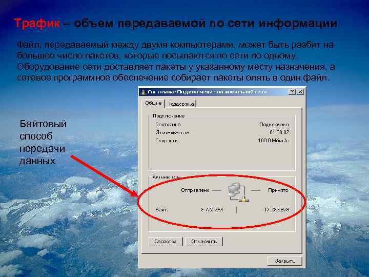 Трафик – объем передаваемой по сети информации Файл, передаваемый между двумя компьютерами, может быть