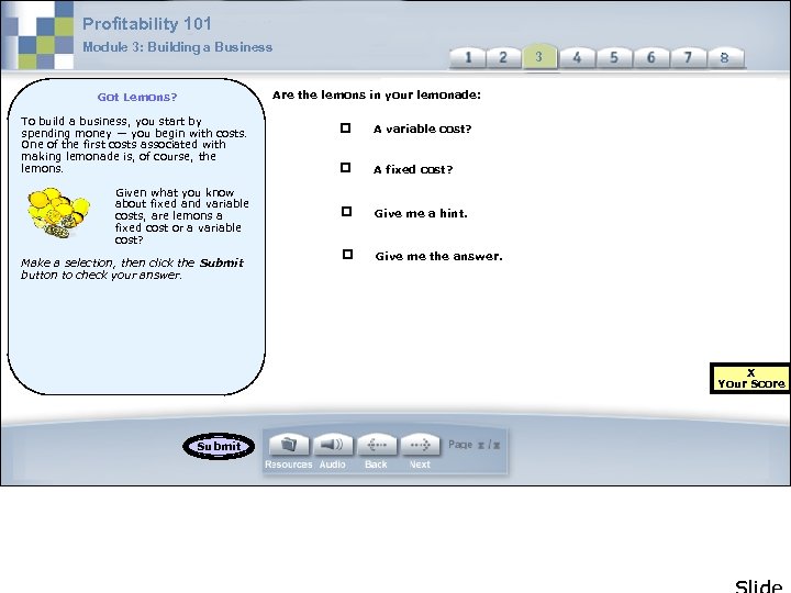 Profitability 101 Module 3: Building a Business 3 3 Are the lemons in your