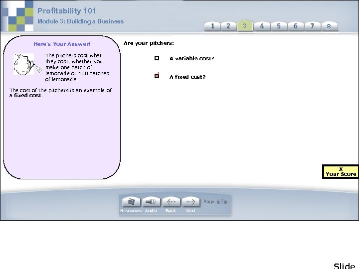 Profitability 101 Module 3: Building a Business Here’s Your Answer! The pitchers cost what