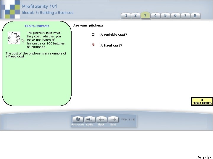 Profitability 101 Module 3: Building a Business That’s Correct! The pitchers cost what they
