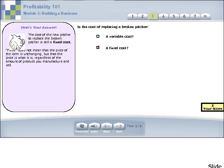 Profitability 101 Module 3: Building a Business Here’s Your Answer! The cost of the