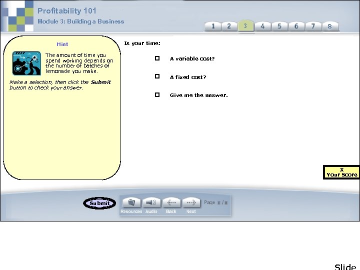 Profitability 101 Module 3: Building a Business 3 3 Is your time: Hint The