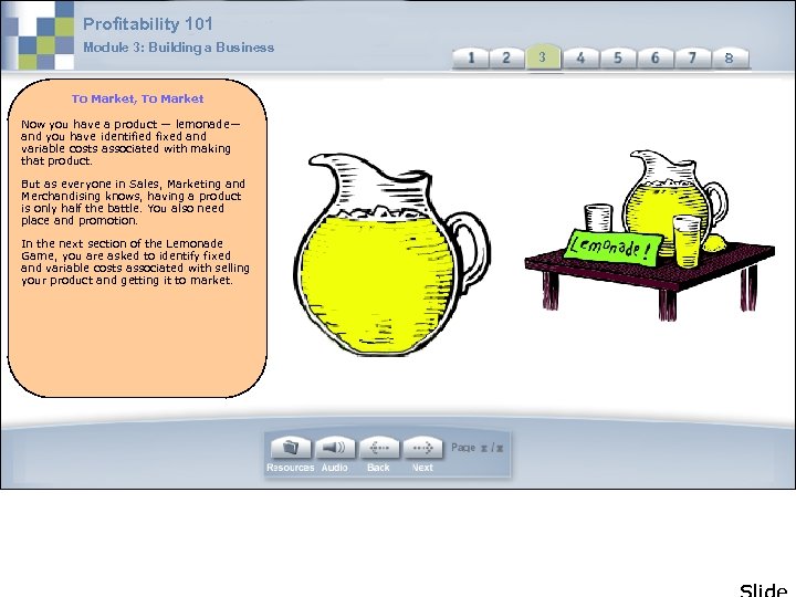 Profitability 101 Module 3: Building a Business To Market, To Market Now you have