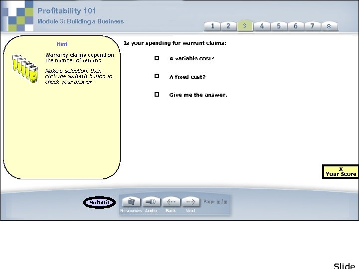 Profitability 101 Module 3: Building a Business 3 3 Is your spending for warrant