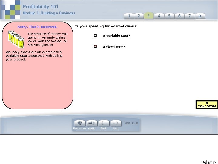 Profitability 101 Module 3: Building a Business Sorry. That’s Incorrect. The amount of money