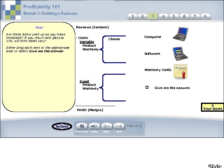 Profitability 101 Module 3: Building a Business 3 3 Revenue (Income) Hint Are these