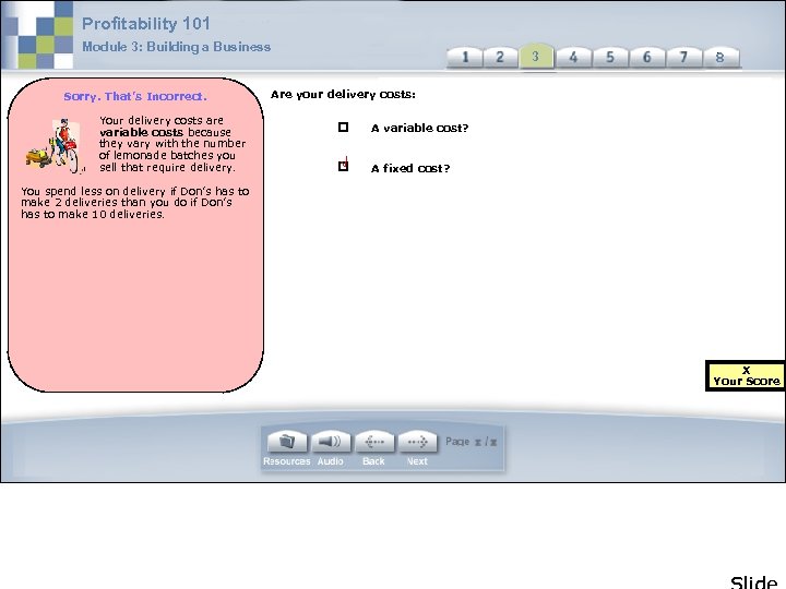 Profitability 101 Module 3: Building a Business Sorry. That’s Incorrect. Your delivery costs are