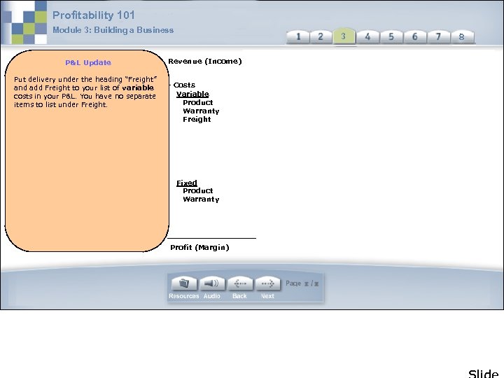 Profitability 101 Module 3: Building a Business P&L Update Put delivery under the heading