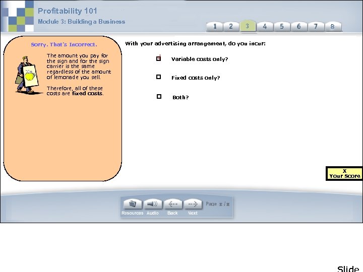 Profitability 101 Module 3: Building a Business Sorry. That’s Incorrect. The amount you pay
